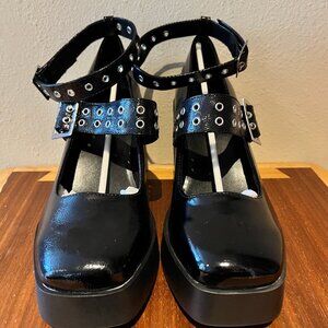 🖤 ASOS Patent Grommet Mary Jane Platforms – Size 11